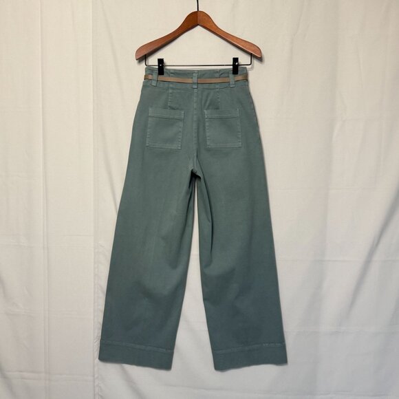 Peserico Sage Green Pleated Wide Leg Gaberdine Tan Silver Hardware Belted Pants - Picture 8 of 16